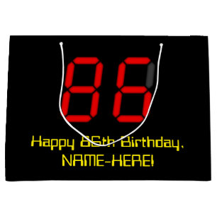 Grand Sac Cadeau 86ème anniversaire : Rouge Digital Horloge Style "