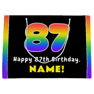 Grand Sac Cadeau 87e anniversaire : Arc-en-ciel coloré # 87, Nom pe