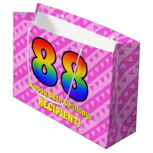 Grand Sac Cadeau 88e anniversaire : Pink Stripes & Hearts, Arc en c