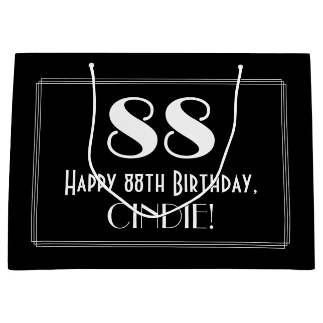 Grand Sac Cadeau 88ème anniversaire : Art Déco Style inspiré "88",  (Devant)