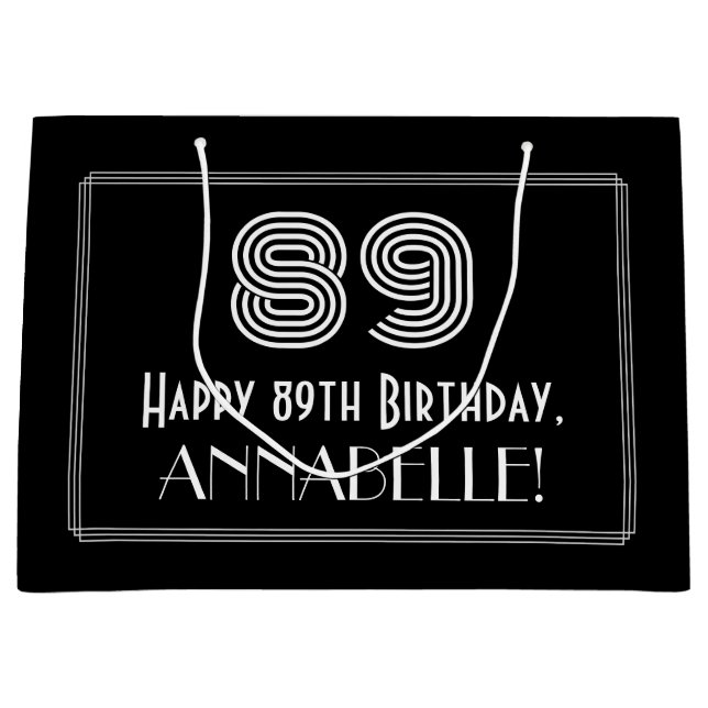 Grand Sac Cadeau 89e anniversaire — Art Déco Inspiré Look "89" & No (Devant)