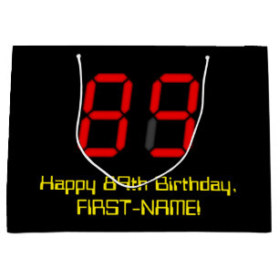 Grand Sac Cadeau 89ème anniversaire : Rouge Digital Horloge Style "