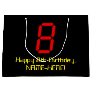 Grand Sac Cadeau 8e anniversaire : Style de montre numérique rouge 