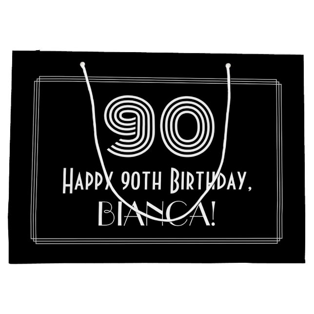 Grand Sac Cadeau 90e anniversaire — Art Déco Inspiré Look "90" & No (Dos)