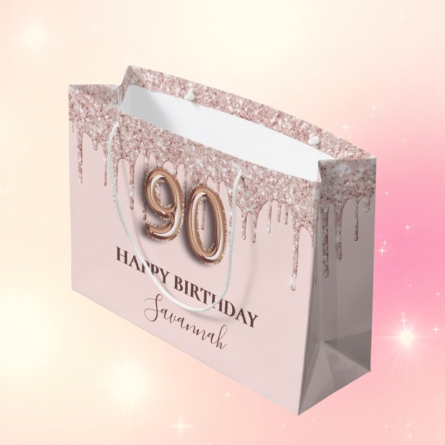 Grand Sac Cadeau 90e anniversaire blush rose parties scintillant go (Créateur téléchargé)