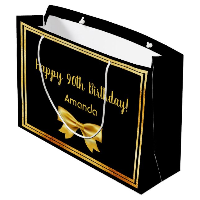 Grand Sac Cadeau 90e anniversaire sur fond noir d'arc (Dos Angle)
