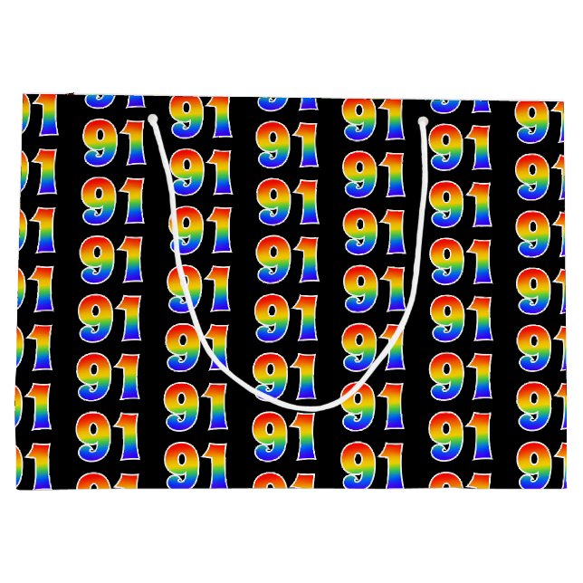 Grand Sac Cadeau 91e anniversaire : Fun Rainbow Event Numéro 91 Mot (Dos)