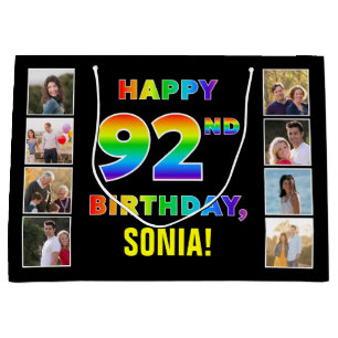 Grand Sac Cadeau 92e anniversaire : Rainbow Text, Custom Photos & N