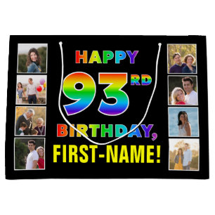 Grand Sac Cadeau 93e anniversaire : Rainbow Text, photos personnali