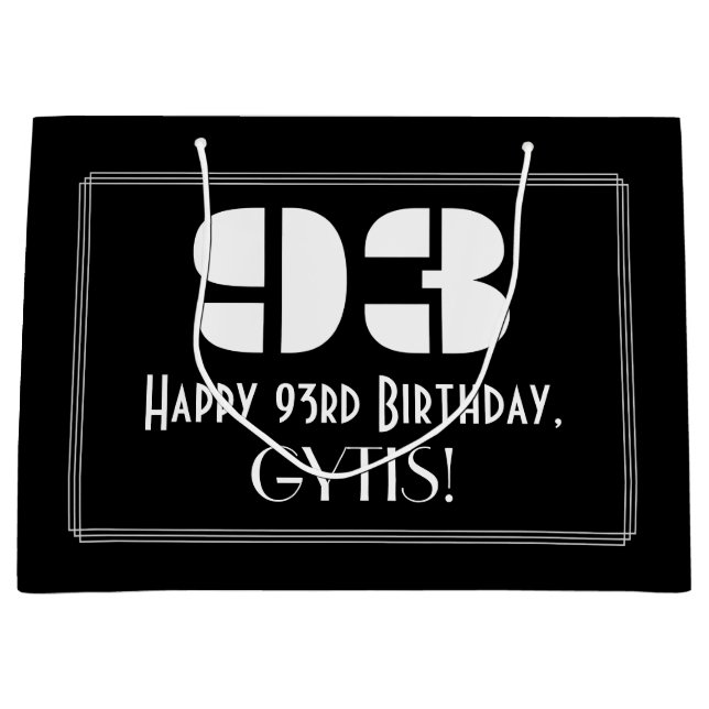 Grand Sac Cadeau 93ème anniversaire ~ Art Déco Inspiré Look "93" +  (Devant)