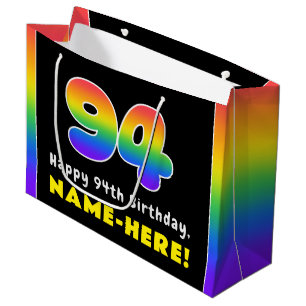Grand Sac Cadeau 94e anniversaire : Arc-en-ciel coloré # 94, Nom pe