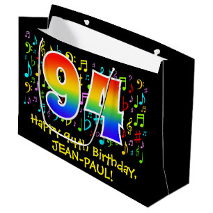 Grand Sac Cadeau 94e anniversaire - Symboles de musique colorée, Ar