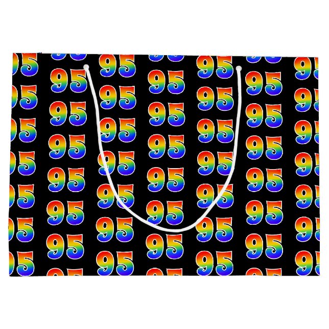 Grand Sac Cadeau 95e anniversaire : Fun Rainbow Event Numéro 95 Mot (Dos)