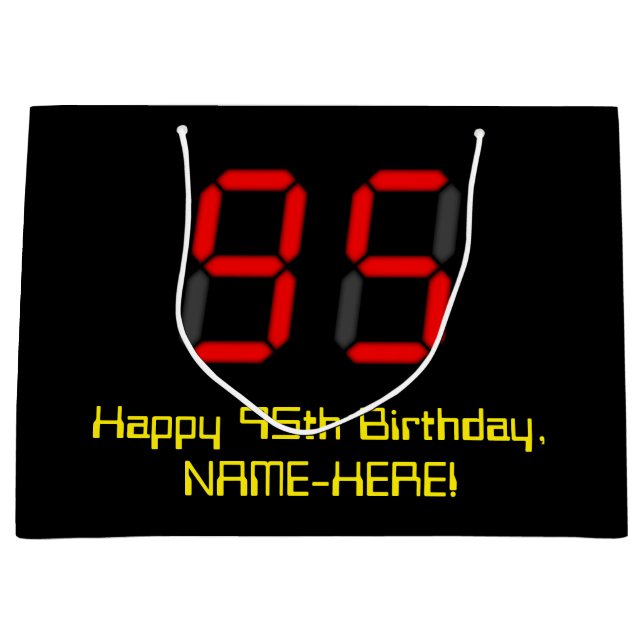 Grand Sac Cadeau 95ème anniversaire : Rouge Digital Clock Style "95 (Devant)