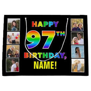 Grand Sac Cadeau 97e anniversaire : Rainbow Text, Custom Photos & N