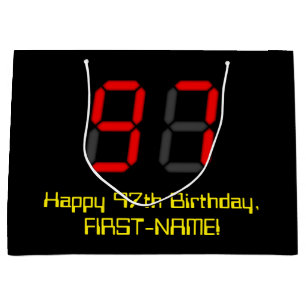 Grand Sac Cadeau 97ème anniversaire : Rouge Digital Clock Style "97