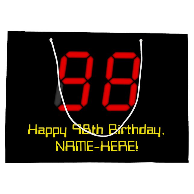 Grand Sac Cadeau 98ème anniversaire : Rouge Digital Clock Style "98 (Dos)