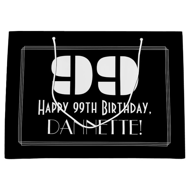 Grand Sac Cadeau 99e anniversaire ~ Art Déco Inspiré Look "99" + No (Devant)