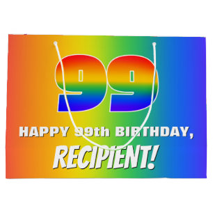 Grand Sac Cadeau 99e anniversaire : coloré, amusant Motif arc-en-ci
