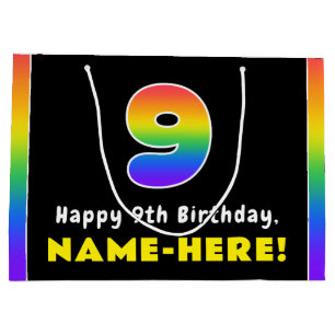 Grand Sac Cadeau 9e anniversaire : Arc-en-ciel coloré # 9, Nom pers
