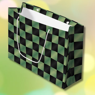 Grand Sac Cadeau À damiers moderne vert olive noir dégradé