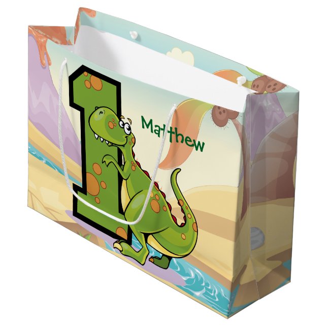 Grand Sac Cadeau Ă?re coutume de fête d'anniversaire de dinosaure (Devant Angle)