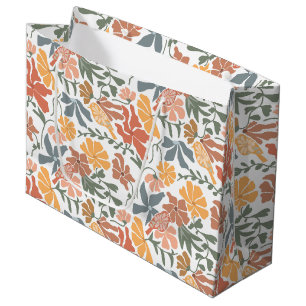 Grand Sac Cadeau Abstrait Floral & Oiseaux Mi-siècle Motif moderne