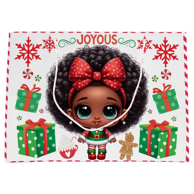 Grand Sac Cadeau Adorable Afro Baby Girl Christmas Elf (Devant)