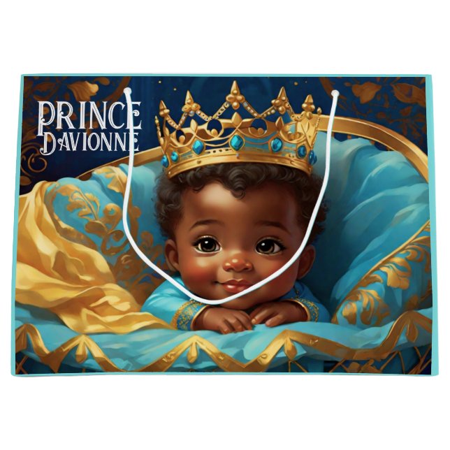 Grand Sac Cadeau Adorable bébé ethnique Baby shower Prince Royal (Devant)