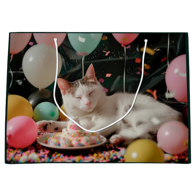 Grand Sac Cadeau Adorable Chat Anniversaire Design de fête (Devant)