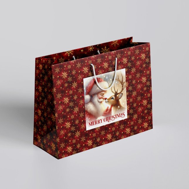 Grand Sac Cadeau Adorable Santa Claus Rudolph Holiday Gift Bag (Adorable Santa Claus Rudolph Holiday Gift Bag)