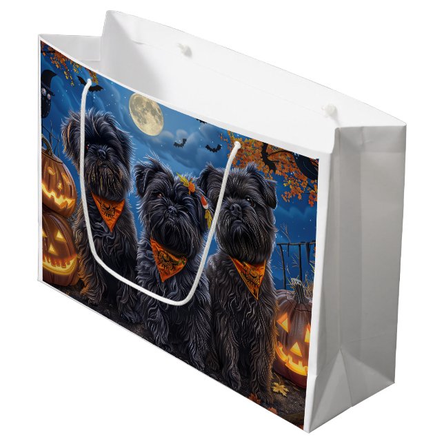 Grand Sac Cadeau Affenpinscher Halloween Éffrayant (Devant Angle)