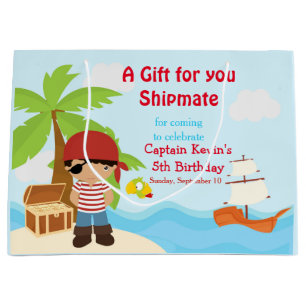 Grand Sac Cadeau African American Pirate Boy in Red Birthday