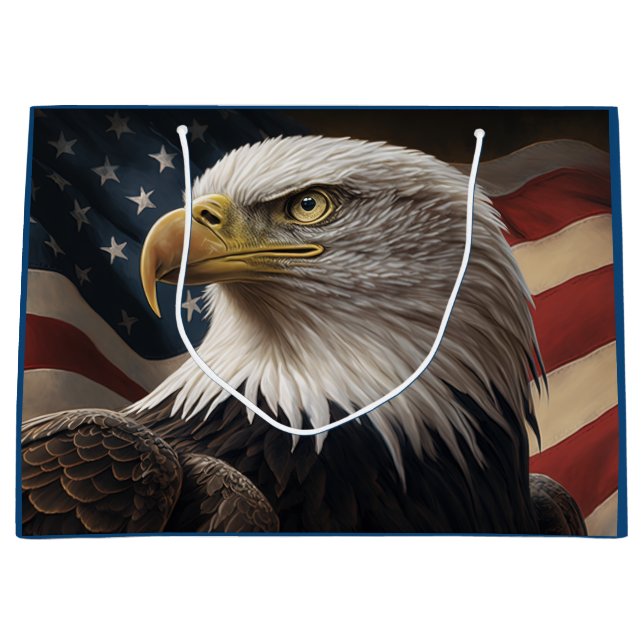 Grand Sac Cadeau Aigle et drapeau américain (Devant)