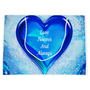 Grand Sac Cadeau Aimer pour toujours et toujours Coeur Bleu
