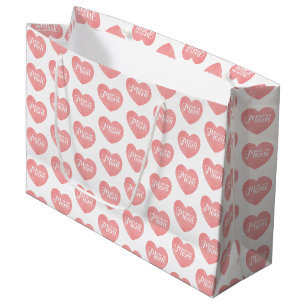 Grand Sac Cadeau Aimez-vous maman texte, le coeur rose du jour de l