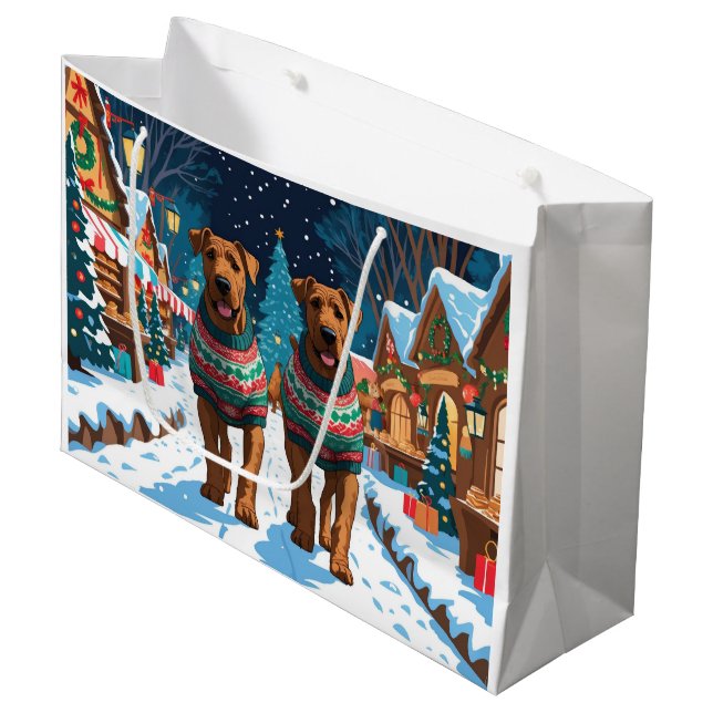 Grand Sac Cadeau Airedale Dogs Christmas Snow Holiday (Devant Angle)