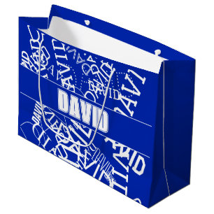 Grand Sac Cadeau Ajouter n'importe quel nom, nom collage En bleu &