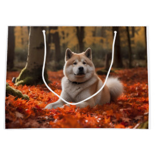 Grand Sac Cadeau Akita en Feuilles d'Automne Tombe Inspiré