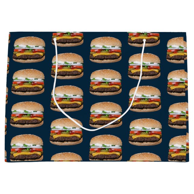 Grand Sac Cadeau Alimentation Fromage à thème BBQ Hamburger grillé  (Devant)