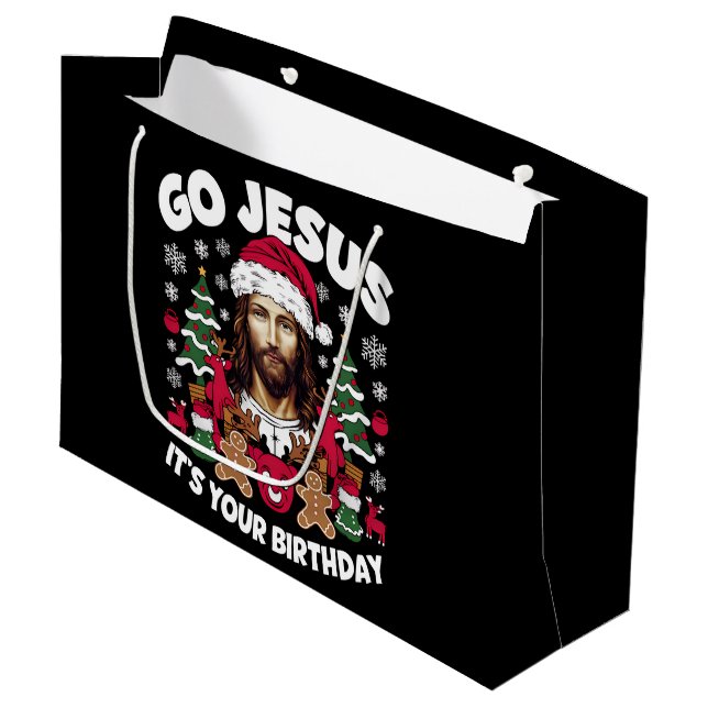 Grand Sac Cadeau Allez Jésus C'est ton Anniversaire Vilain Chandail (Devant Angle)