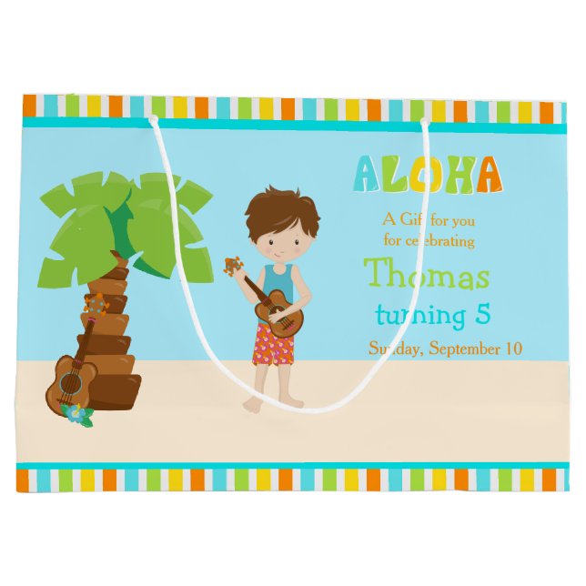 Grand Sac Cadeau Aloha Brunette Boy Merci (Dos)