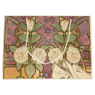 Grand Sac Cadeau Alphonse Mucha Étoiles Élégantes Art Nouveau Camél