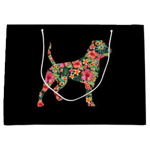 Grand Sac Cadeau American Bulldog Flower Dog Silhouette Floral Cade