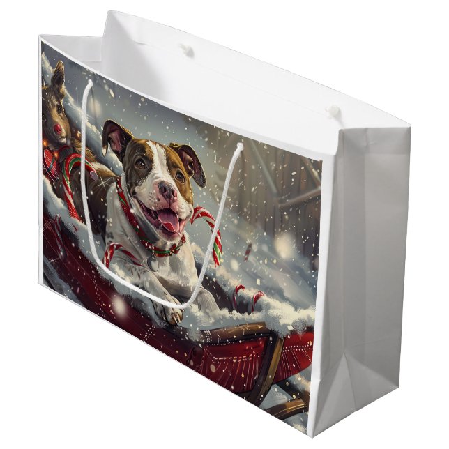Grand Sac Cadeau American Staffordshire Chien Festif de Noël (Devant Angle)