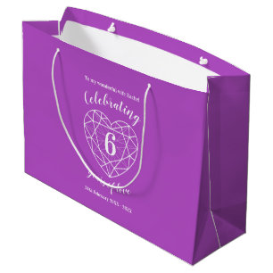 Grand Sac Cadeau Amethyst violet Anniversaire 6 ans personnalisé