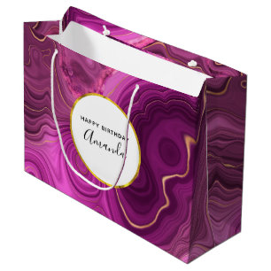 Grand Sac Cadeau Améthyste Violet Et Or Agate Abstrait Anniversaire
