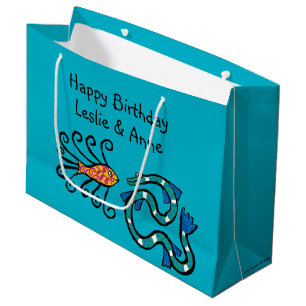 Grand Sac Cadeau Amis illustrés colorés de poissons
