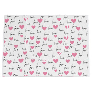 Grand Sac Cadeau Amour et Coeurs roses