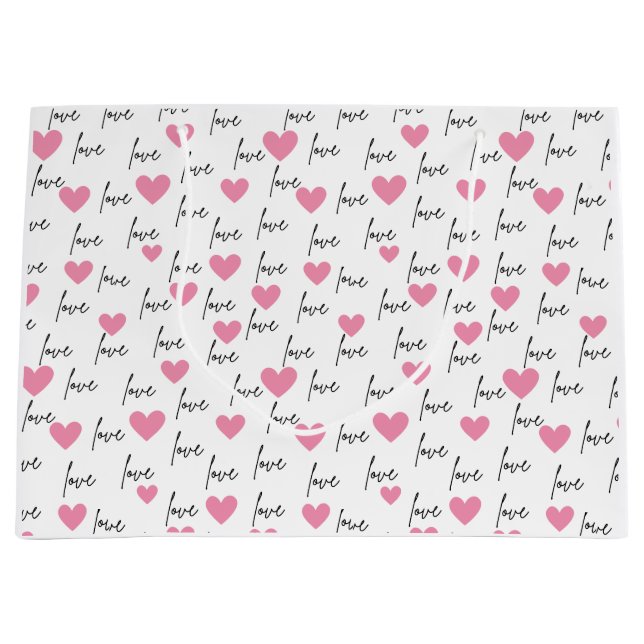 Grand Sac Cadeau Amour et Coeurs roses (Devant)